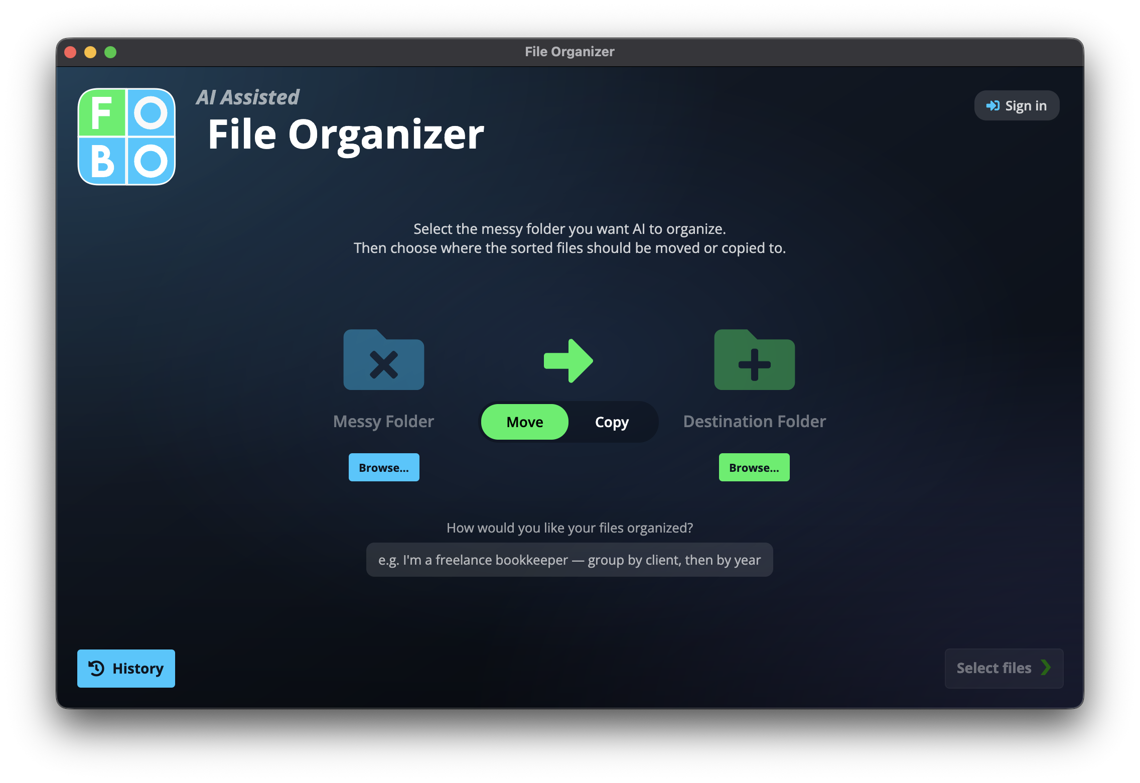 File Organizer in action