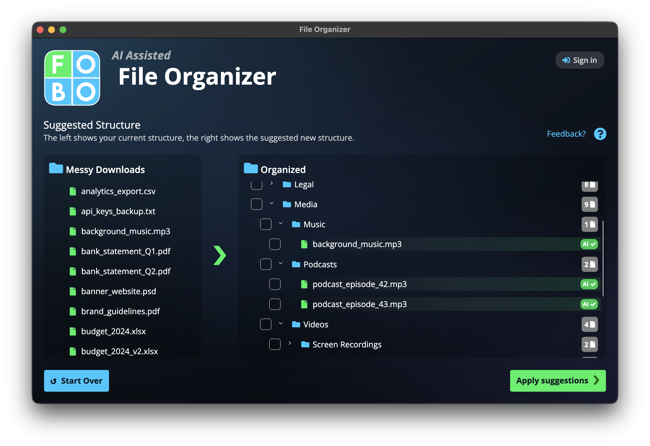 Preview split view showing before and after