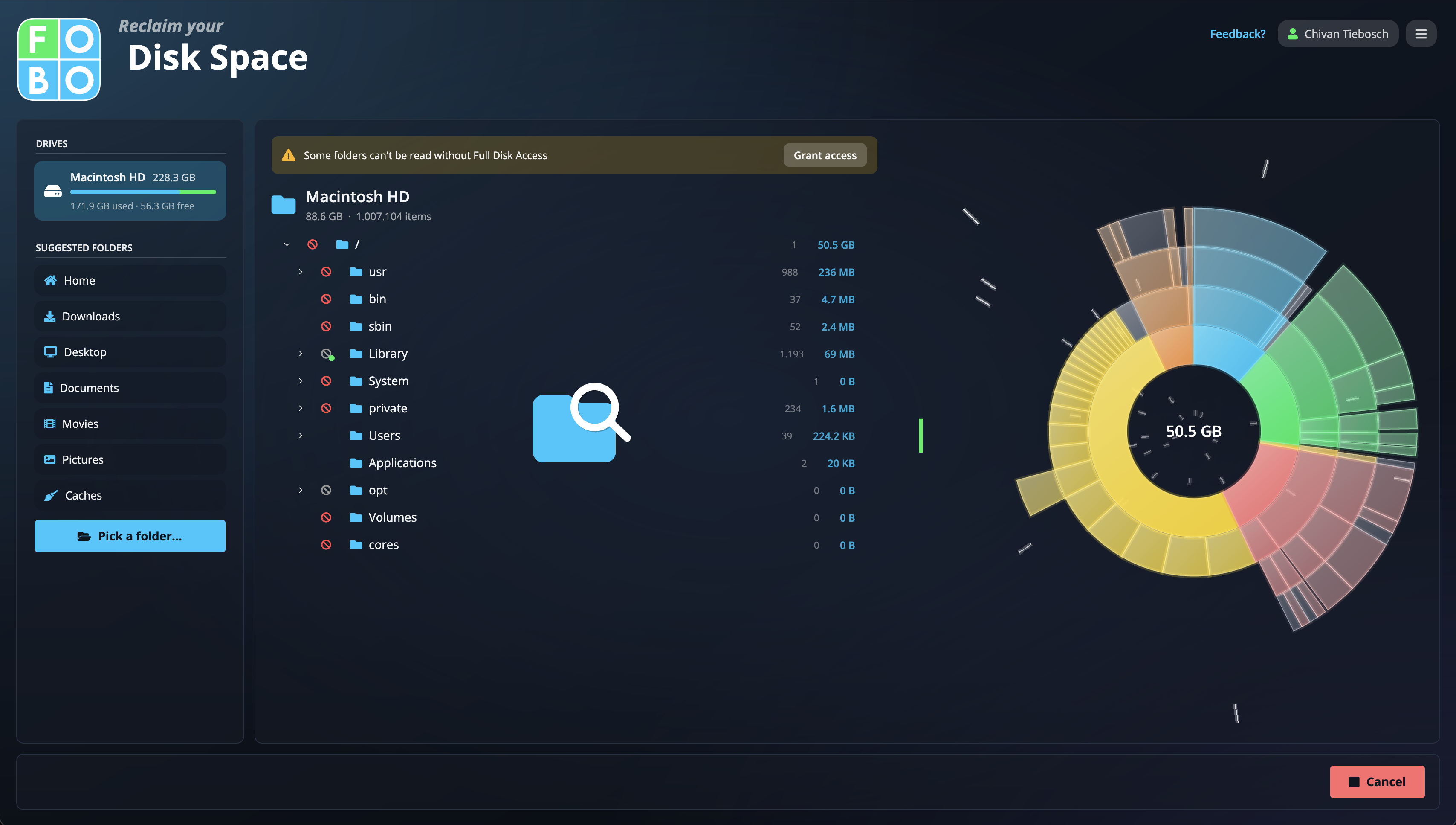 The Full Disk Access reminder banner