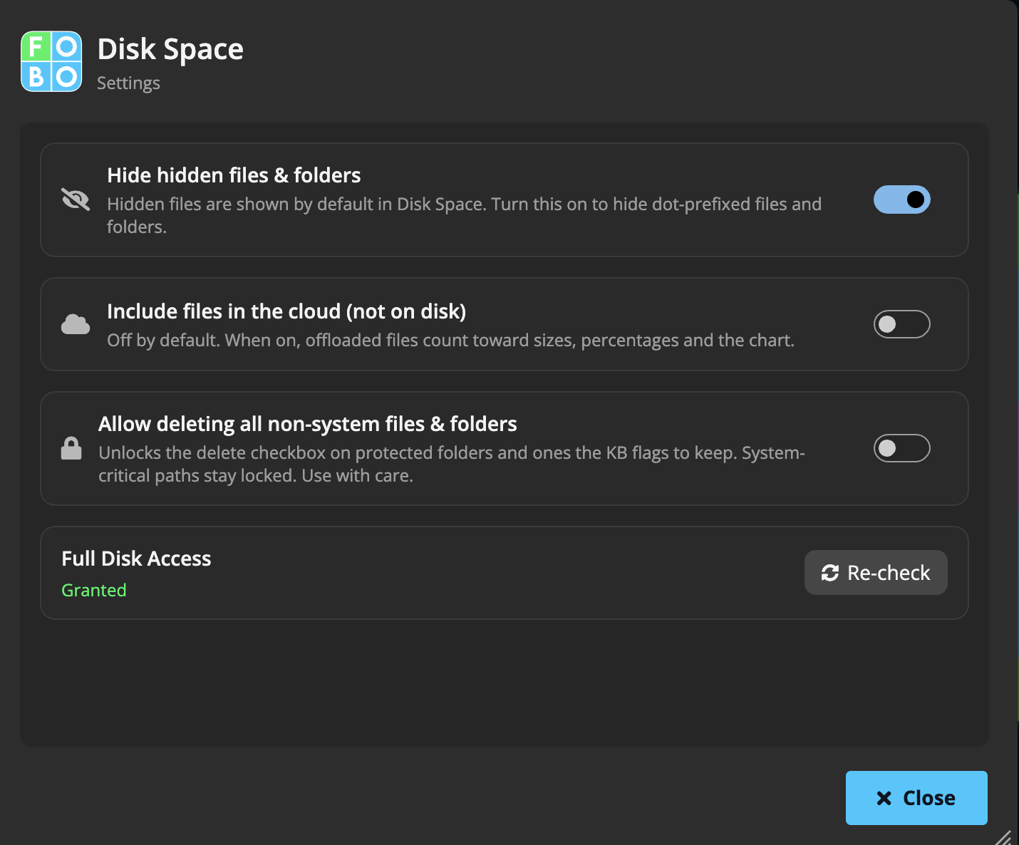 The Settings window