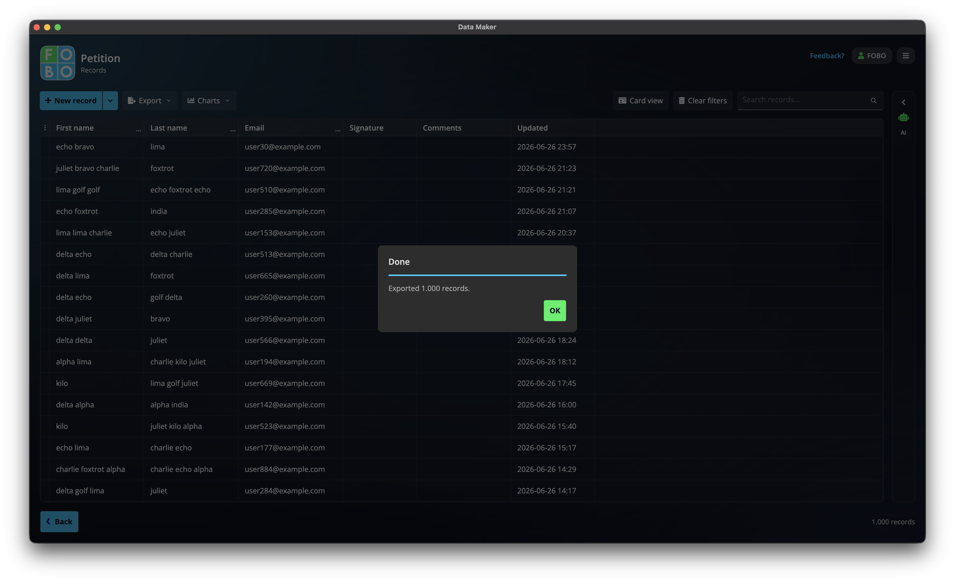 Export progress