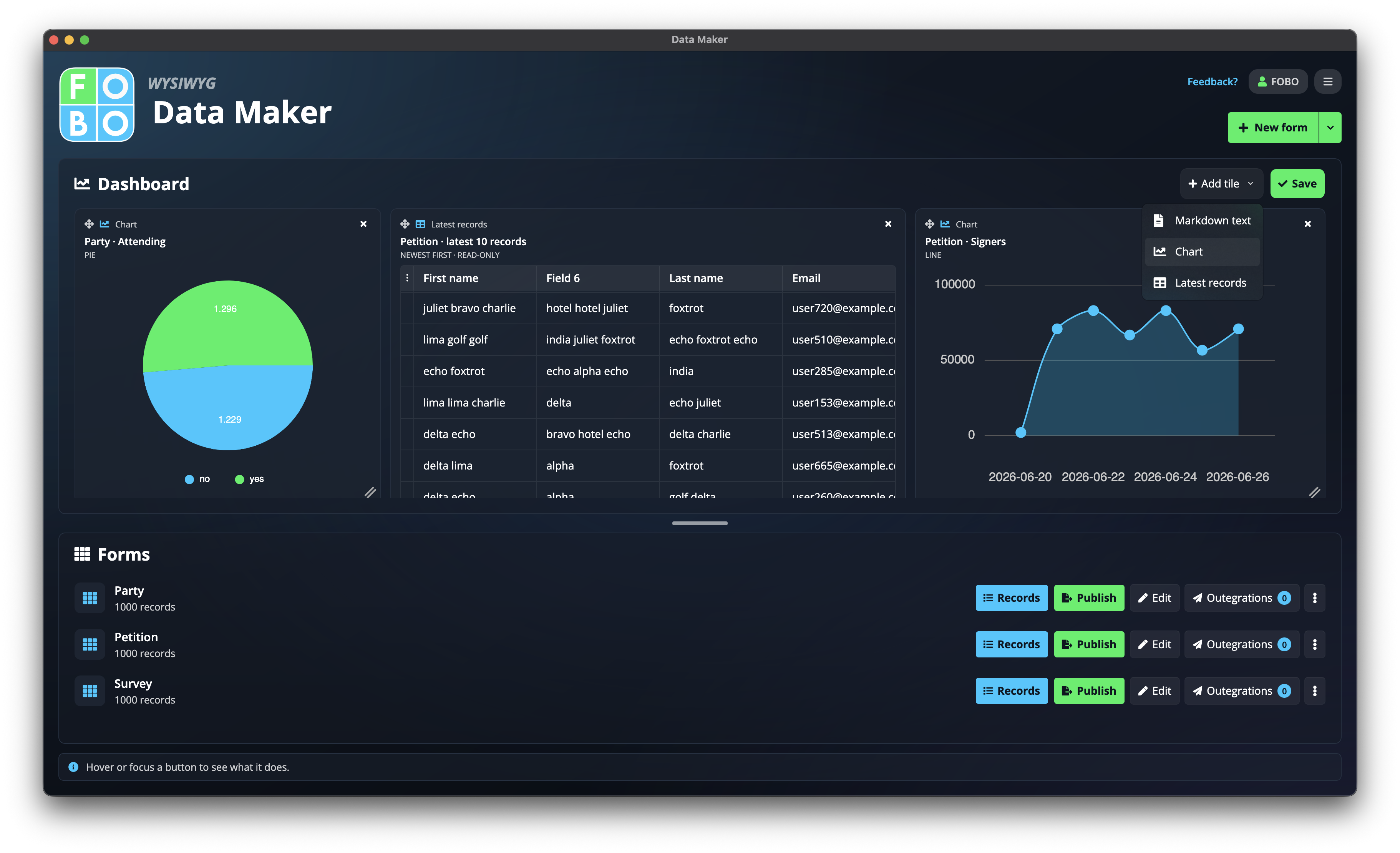 Editing the dashboard