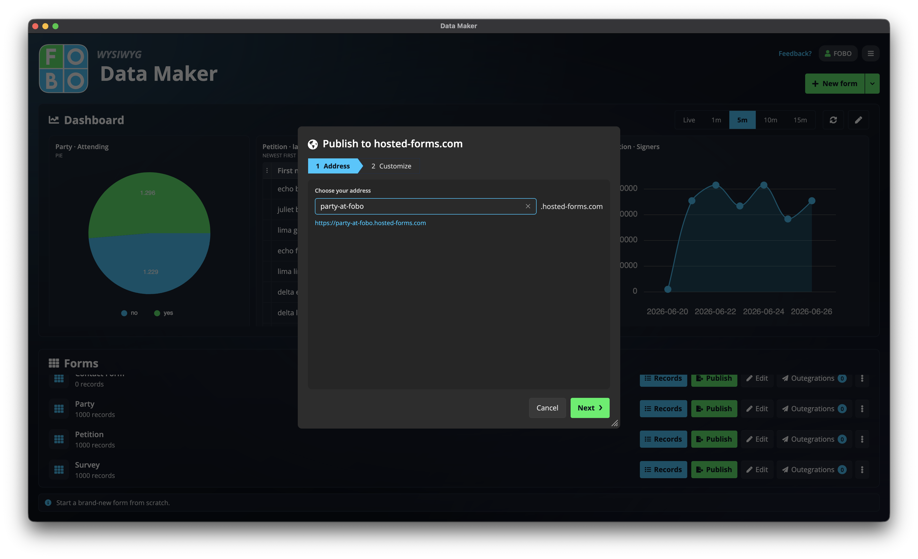 Hosted page wizard