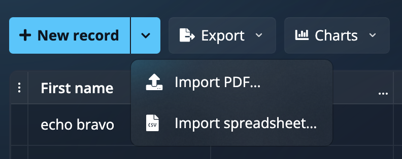 New record options