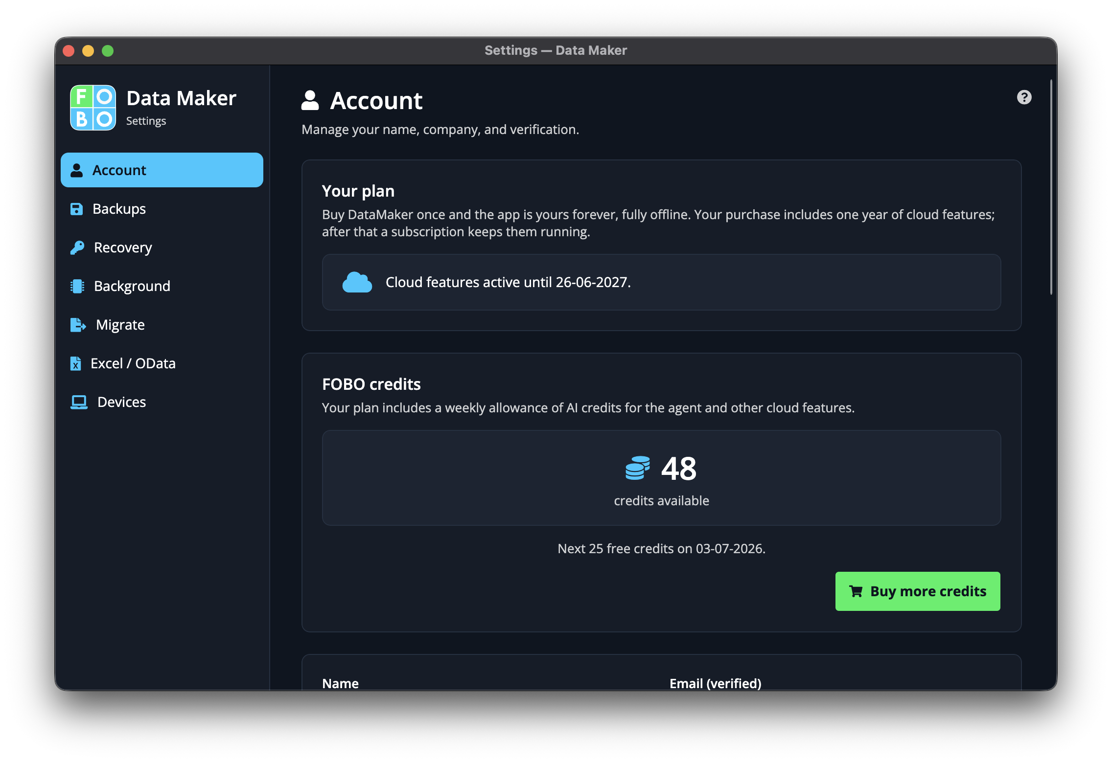 Account settings