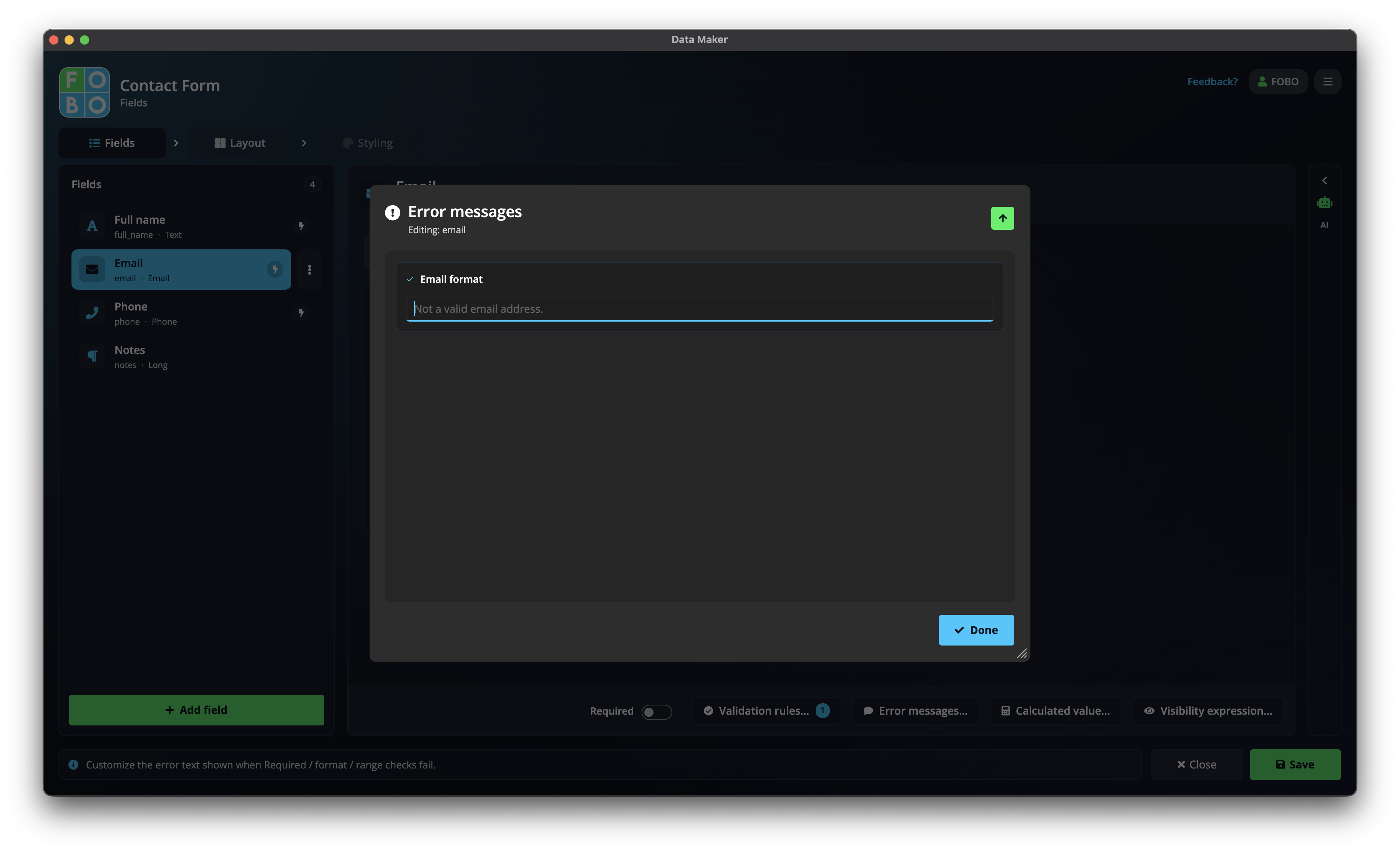 Custom error messages